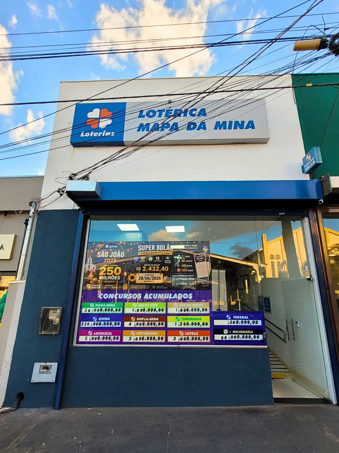 Fachada completa da Lotérica Mapa da Mina na Rua Presidente Nilo Peçanha, Vila Palmira, Campo Grande - MS